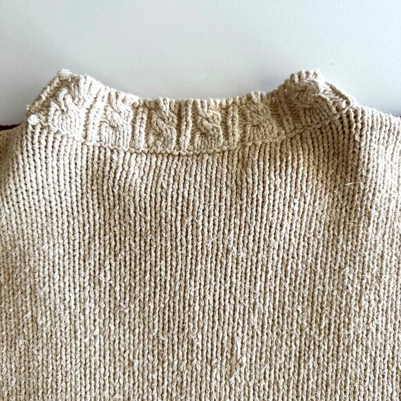 Jennifer & Company VTG 90s Hand Knit Cotton Blend Cottage Cabbage Rose Sweater L - Picture 3 of 10
